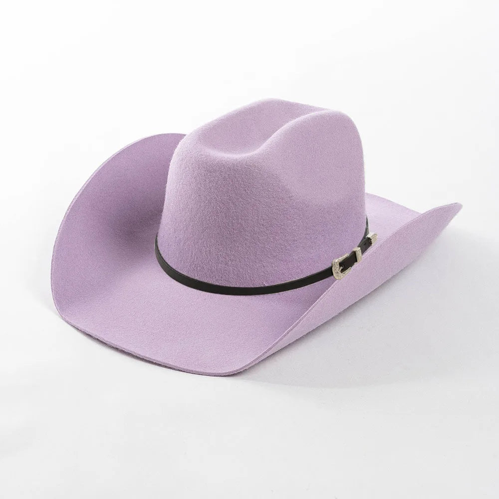 New Autumn Winter Women Fedoras with Belt Buckle Wide Brim Rolled Wool Cowboy Hat M L Size Obtainable