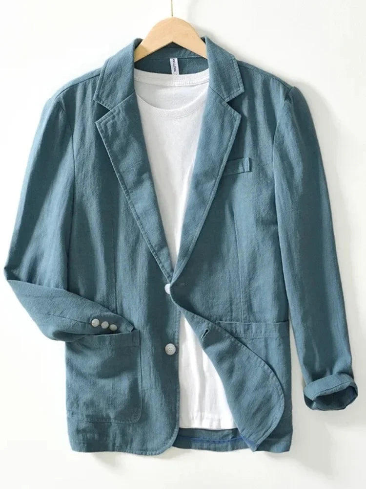 White Cotton Linen Suit Coat Men's Spring Summer Pure Color Slim Casual Business Thin Mens Blazer Jacket Comfortable Breathable