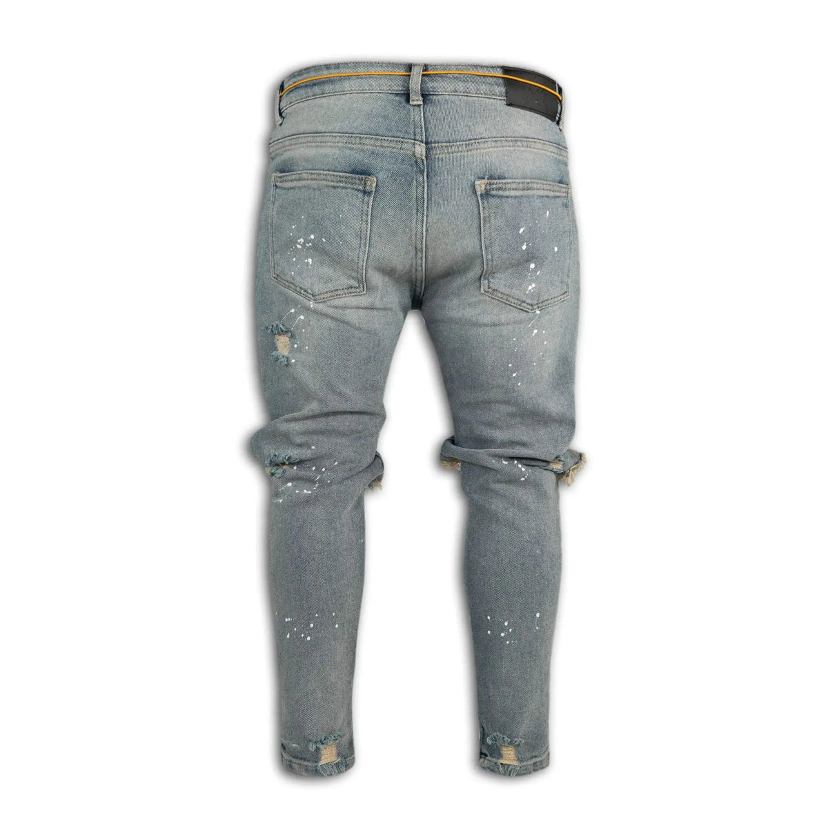 Men Long Jeans Pants Denim Pencil Pant Hole Splice Simple Slim Fit Zipper Lace Up Tight Waist Straight Trousers Autumn