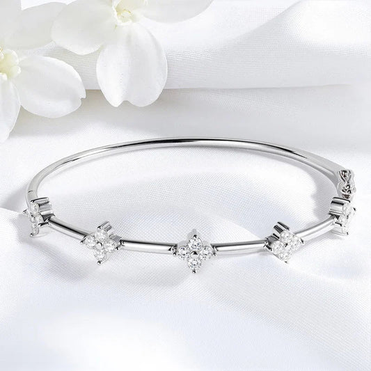Jonc pour femme en moissanite ronde de 2,5 mm, certifié, en forme de fleur, en argent sterling 925 pur, bracelet de luxe pour femme