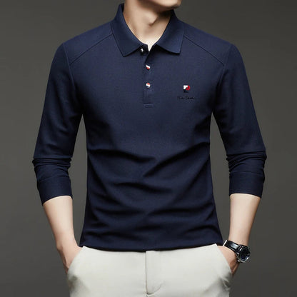 Original Design Men's Polo Shirt Lapel Long Sleeve T-Shirt Autumn New Solid Exquisite Letter Embroider Business Smart Menswear