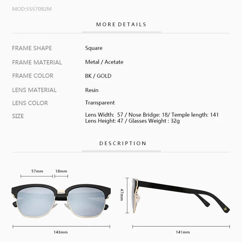Fashion Half Frame Polarized Sunglasses High-quality Acetate Business Shade Unisex Square UV400 Certified Sun Glasses