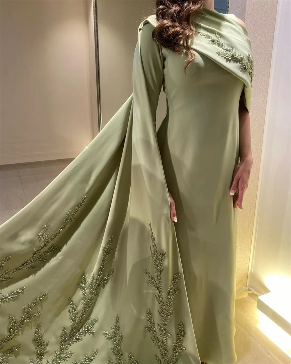 Customized  High Quality Boat Neck Sheath Stole Appliques Party Dress Floor Length Formal Evening Gowns Выпускные платья 이브닝드레스