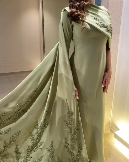 Customized  High Quality Boat Neck Sheath Stole Appliques Party Dress Floor Length Formal Evening Gowns Выпускные платья 이브닝드레스