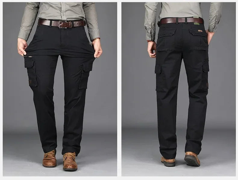 2026 New in Men's Pants Straight Leg Cotton Cargo Trouser Male Stretch Autumn Zipper Multi Pocket Classic Casual Work Wear Army