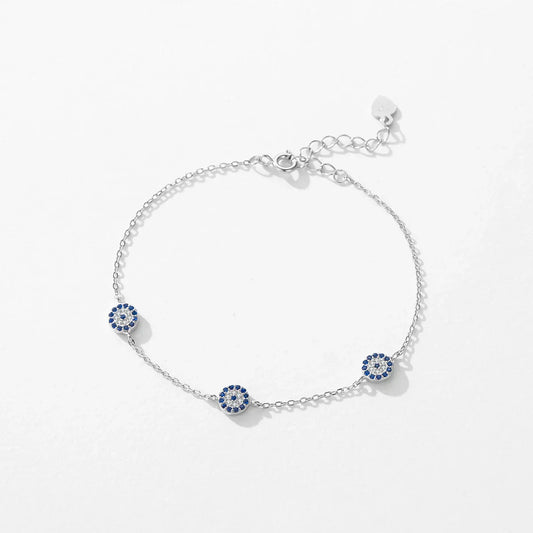 Authentique bracelet en argent sterling 925, yeux bleus, chaîne maillons mode pour femme, cadeau d'anniversaire Fête des Mères, bijoux fins