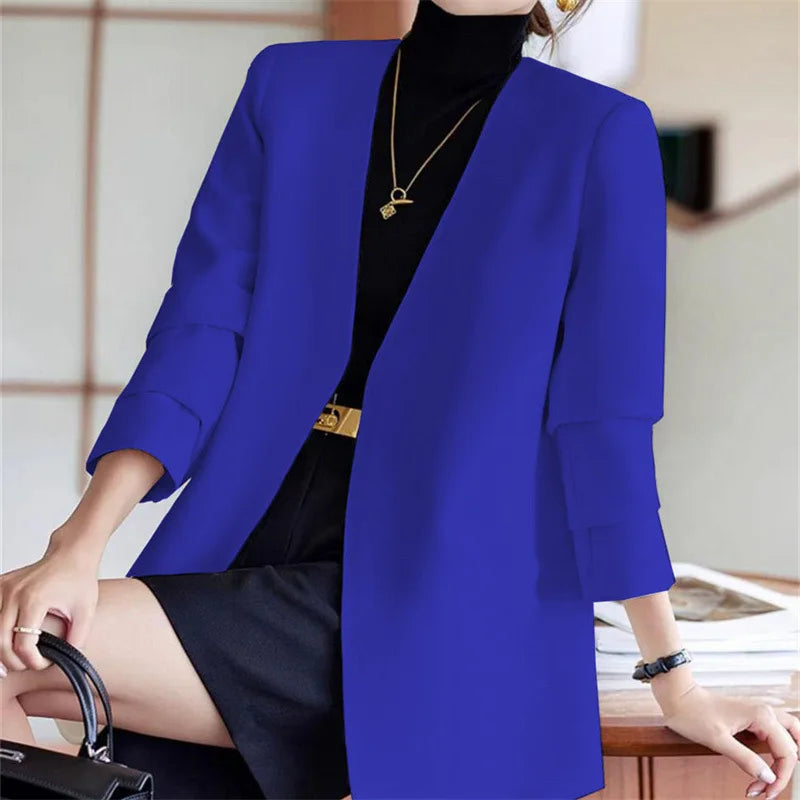 Fashionable Versatile Spring Autumn Women's Blazer Jacket Korean Style Street Style Long Sleeve Suit Coat Pure Color Commute...