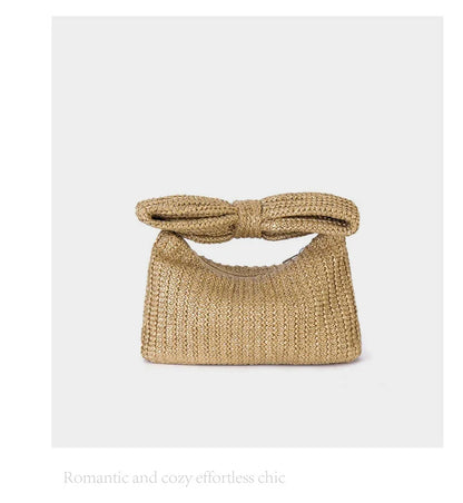 Summer Straw Woven Clutch Bag Women Bow Purse Vacation Beach Tote Party Wedding 2024 New Luxury Design Zipper Evenging Handbags