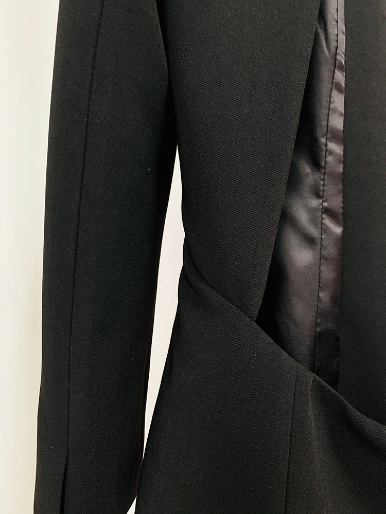 HIGH STREET 2026 Runway Fashion Designer Jacket Women's Stylish Backless Rhinestone Diamonds Beaded Shawl Collar Long Blazer
