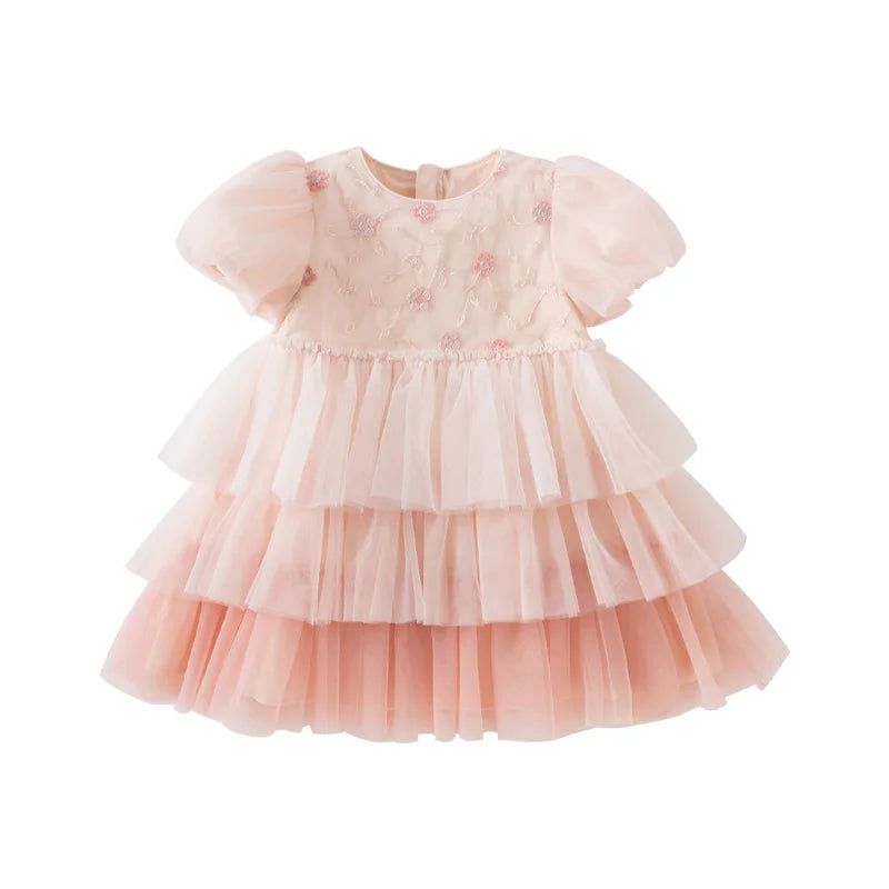 Girls Baby Princess Dress Summer Sweet Cute Bubble Sleeves Elegant Pink Mesh Layered Dress Party Outdoor DB2251649