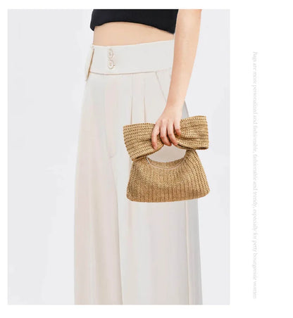 Summer Straw Woven Clutch Bag Women Bow Purse Vacation Beach Tote Party Wedding 2024 New Luxury Design Zipper Evenging Handbags
