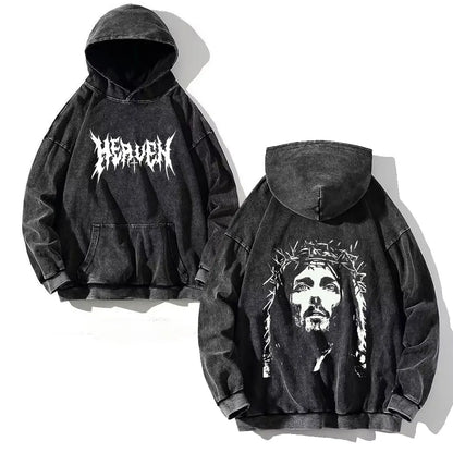 Y2K Washed Hoodies Vintage Cotton Women Men Skull Cross Print Hooded Sweatshirts Oversize Hip Hop Male Pullover Winter Clothes