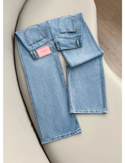 Women Summer Lyocell Pants Casual Streetwear High Waist Jeans Wide Leg Flared Trousers Loose Fit Comfortable Daily Walking Denim