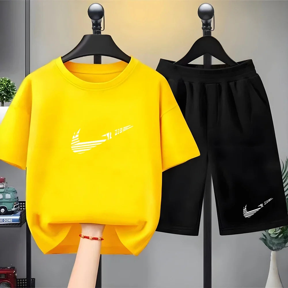 Children Set white T-shirt Short-Sleeved+Shorts Boy Girl Toddler 3-12Years Casual Sports Brand cool Fashio Clothes Summer