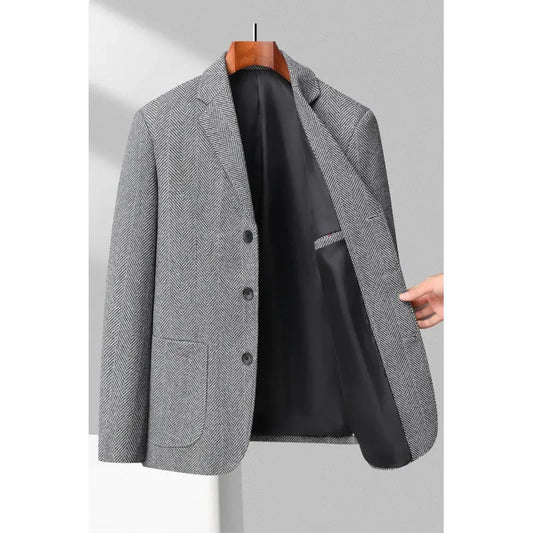 Mens Blazer Fashion Business Handsome Gentleman Korean Version of British Style Leisure Slim Solid Color Wedding Work Blazer