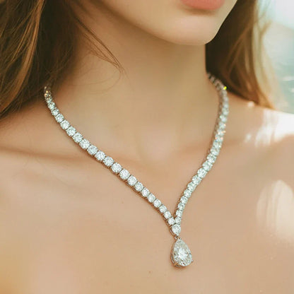 Luxury Pear Cut Full D Color Moissanite Tennis Neck Chain Woman s925 Silver All Lab Diamond Party Bridal Necklaces Gift