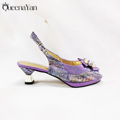 New Women High-Heel Shoes Elegant Wine Rhinestone Metallic Diamond Accents Paired with Match Handbag Exquisite Special-Material