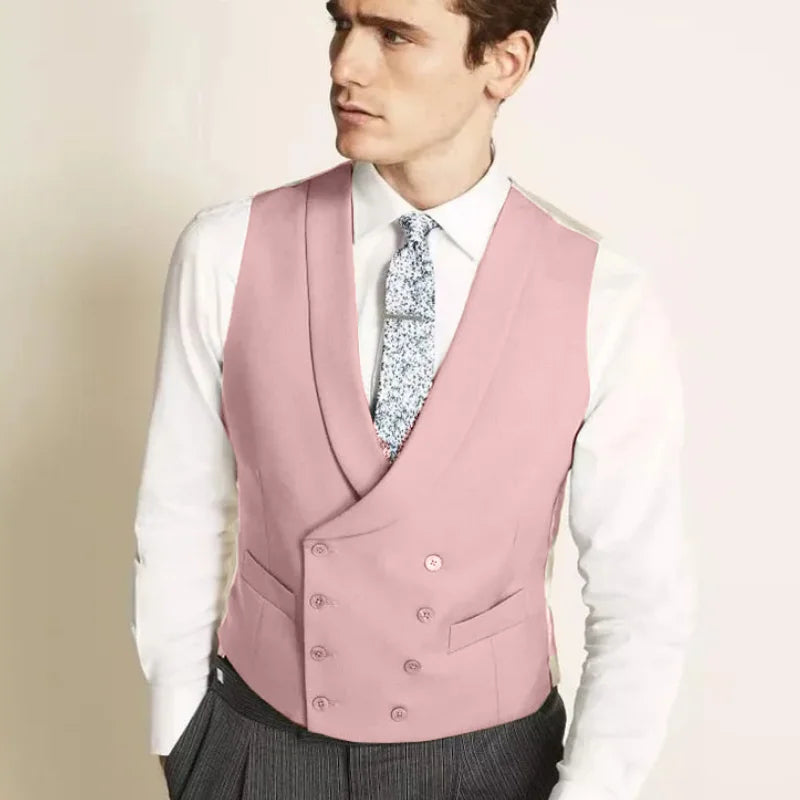 Men Vest Dark Gray Double Button With Lapel Gentleman Waistcoat For Business Regular Slim Wedding Banquet Men Suit Vest