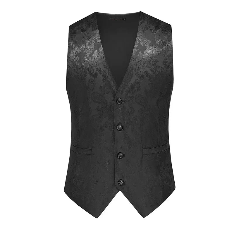 2026 Men's Red Sleeveless Suit Vest, Korean Slim Hot Stamping Printed Vests, Silver Blue Beige Waistcoat, Asian Size M-6XL