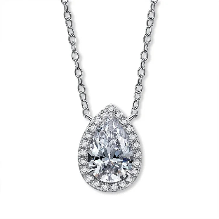 Certified 1/2 Carat Pear Cut Moissanite Pendant Necklaces 925 Sterling Silver Tear Drop Halo Diamond Neck Chain for Women
