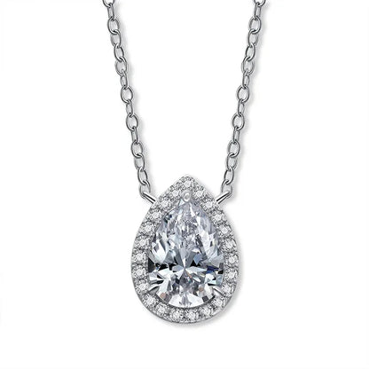 Certified 1/2 Carat Pear Cut Moissanite Pendant Necklaces 925 Sterling Silver Tear Drop Halo Diamond Neck Chain for Women