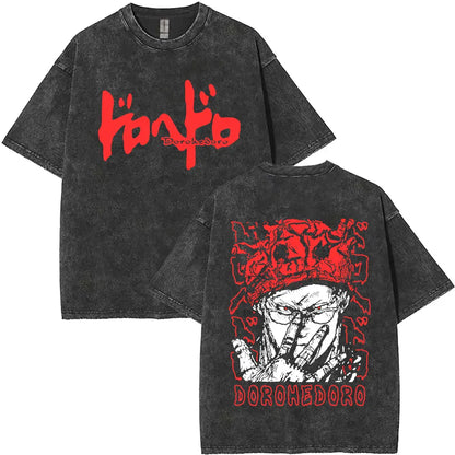 Anime Dorohedoro Kaiman Washed T-Shirt Men's Women Clothing Hip Hop Gothic Y2k T-Shirt Oversized Short Sleeve Cotton Tees Tops
