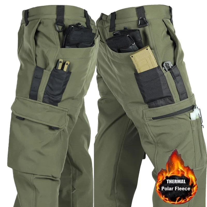 Men's Tactical Work Fleece Pant Multi-Pocket Waterproof SoftShell Trousers Winter Outdoor Wear-Resistant Thick Warm Camping Pant