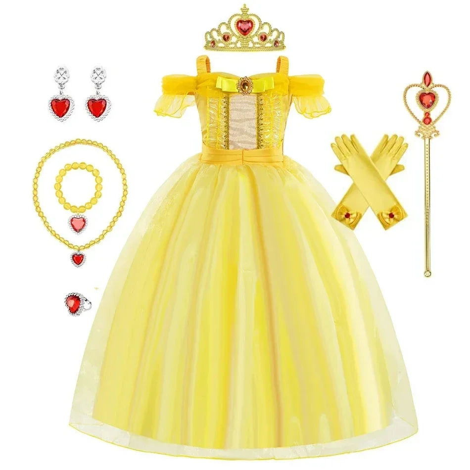Kids Belle Costume Girl Halloween Princess Cosplay Party Dress Children Birthday Clothes Carnival Fancy Dress