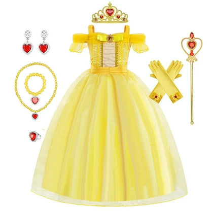 Kids Belle Costume Girl Halloween Princess Cosplay Party Dress Children Birthday Clothes Carnival Fancy Dress