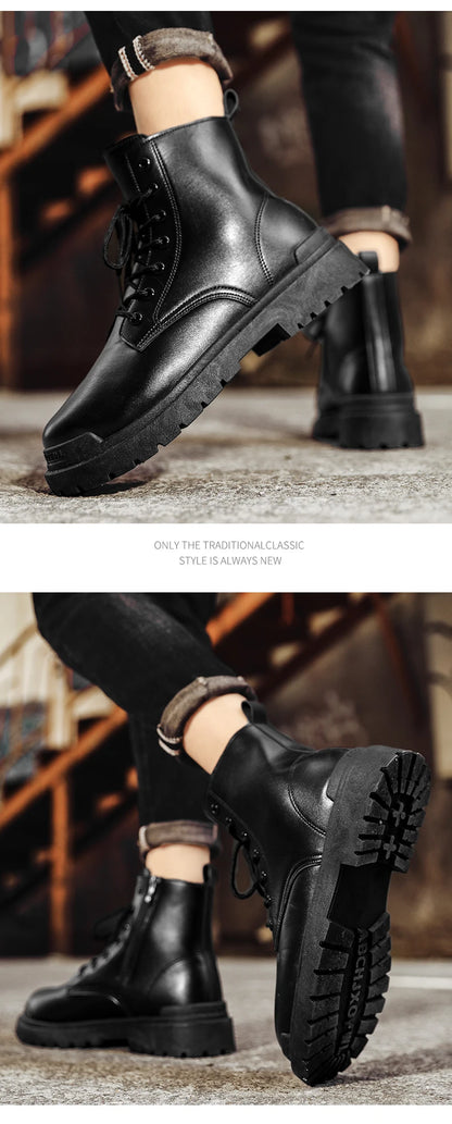 Men's Leather Boots Four Seasons Outdoor Casual Hiking Boots Retro Fashion Work Boots Thick Bottom Ankle Boots Anti-slip 2024