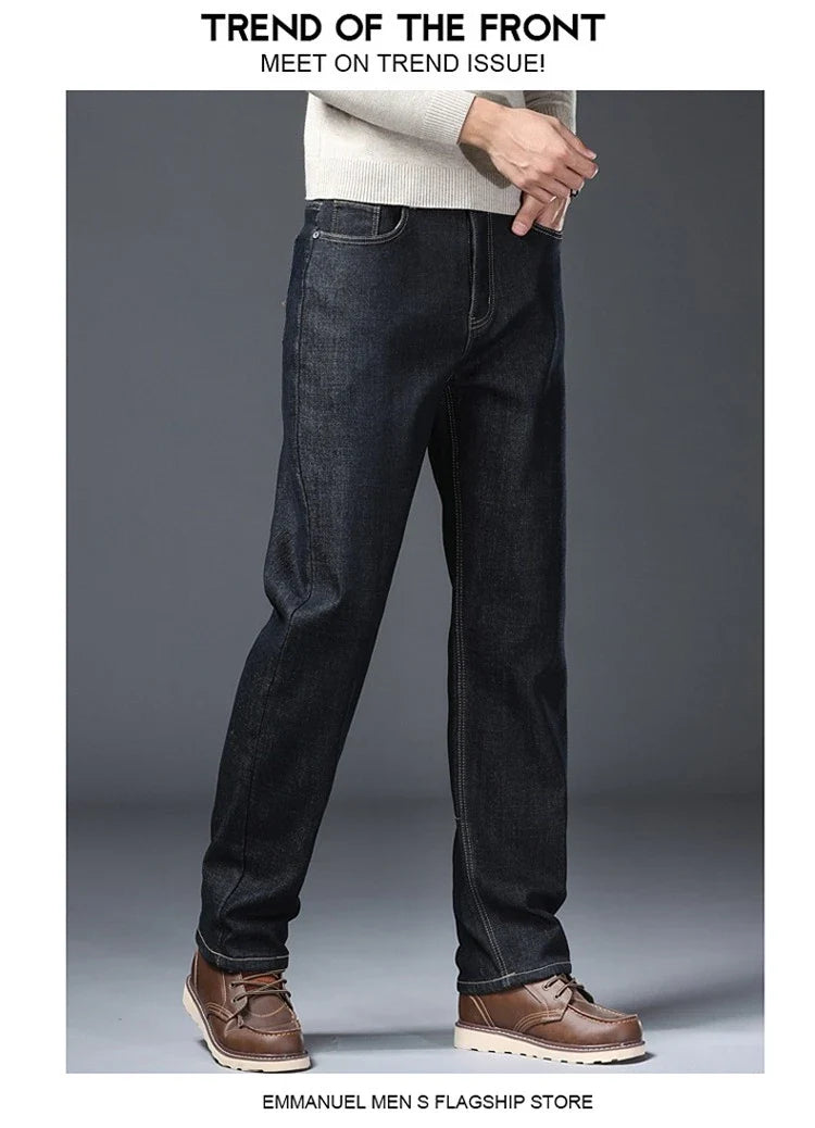Men's Fleece Lined Thicken Jeans Winter Warm Stretch Slim Fit Denim Pants Comfortable Soft Trousers for Daily Work Wear Clothing