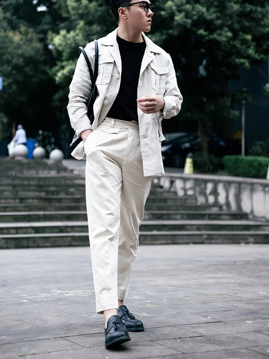 Spring/Summer Cotton Shell Seed Beige Men's Contour Pants American Vintage High Density Cotton Slim Nine Minute