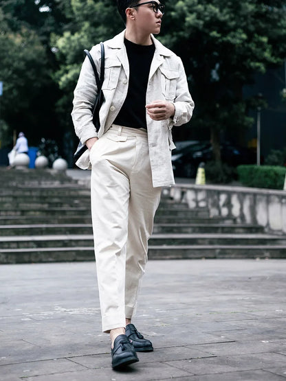 Spring/Summer Cotton Shell Seed Beige Men's Contour Pants American Vintage High Density Cotton Slim Nine Minute
