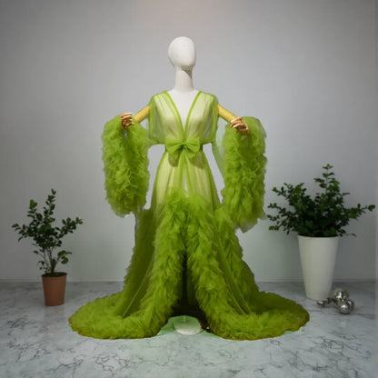 Perspective Sheer Long Tulle Robe Puffy Pregnancy Maternity Dress for Baby Shower Nightgown Sleepwear Bride Boudoir Robe Custom