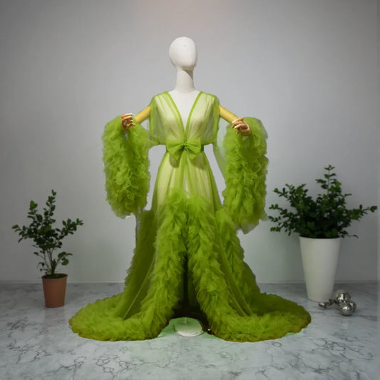 Perspective Sheer Long Tulle Robe Puffy Pregnancy Maternity Dress for Baby Shower Nightgown Sleepwear Bride Boudoir Robe Custom