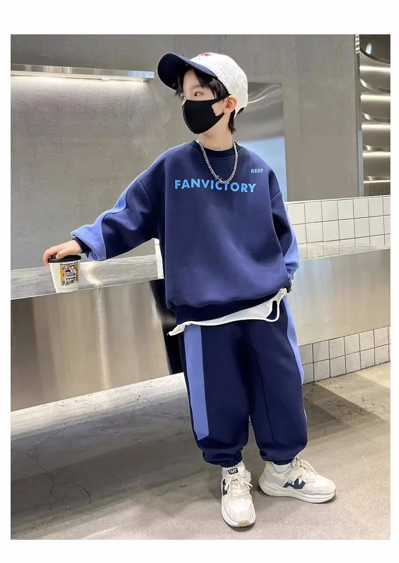 Spring Autumn Boys Cotton Alphabet Workout Sweatshirt+Sweatpant Sets School Kids 2PCS Tracksuit Children Jogger Outfits 7-16 Yrs