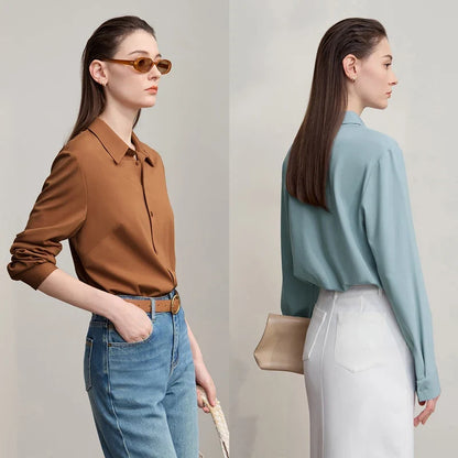 Women's Shirt 2025 Autumn New Minimalist Solid Knitted Ladies Tops Versatile Long Sleeve Straight Women's Blouse 12553101