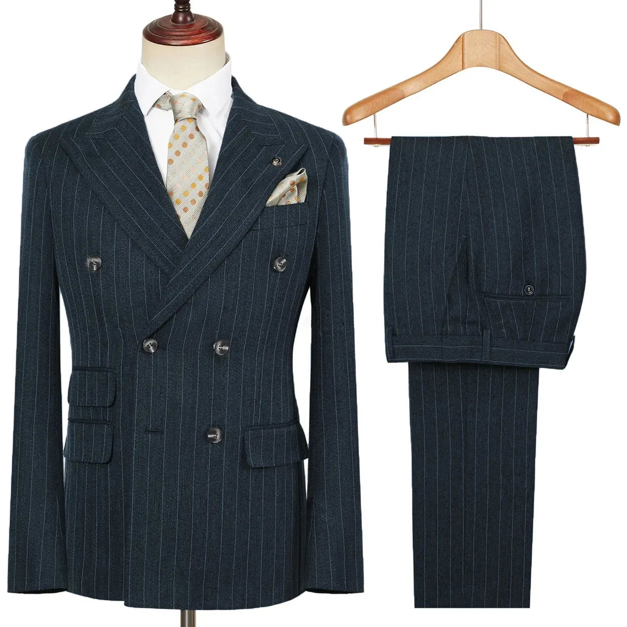 Vintage Winter Tweed Suits High-Quality Striped Tweed Men Suits Design Costume Homme Smart Business Formal Wedding Suit 2 Pieces