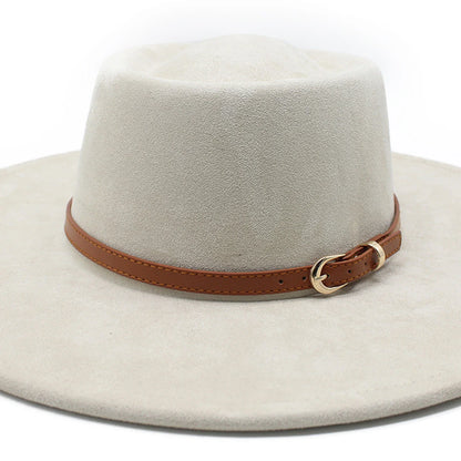 Men Women Felt Fedora Hat Stylish Decorative Belt Design Panama Hat Wide Brim Jazz Cap