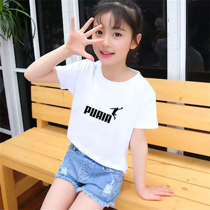 Summer Kids T-shirt print Round-Necked Print Boy Girls white 3-12Years Top+Shorts Two-piece Set Casual cool breathable Set