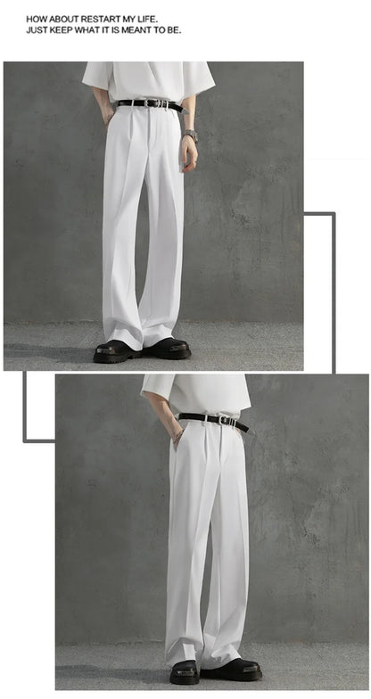 White Luxury Draped Suit Pants Men Fashion Dress Pants Korean Loose Straight Casual Pants Mens Office Formal Trousers Male S-3XL