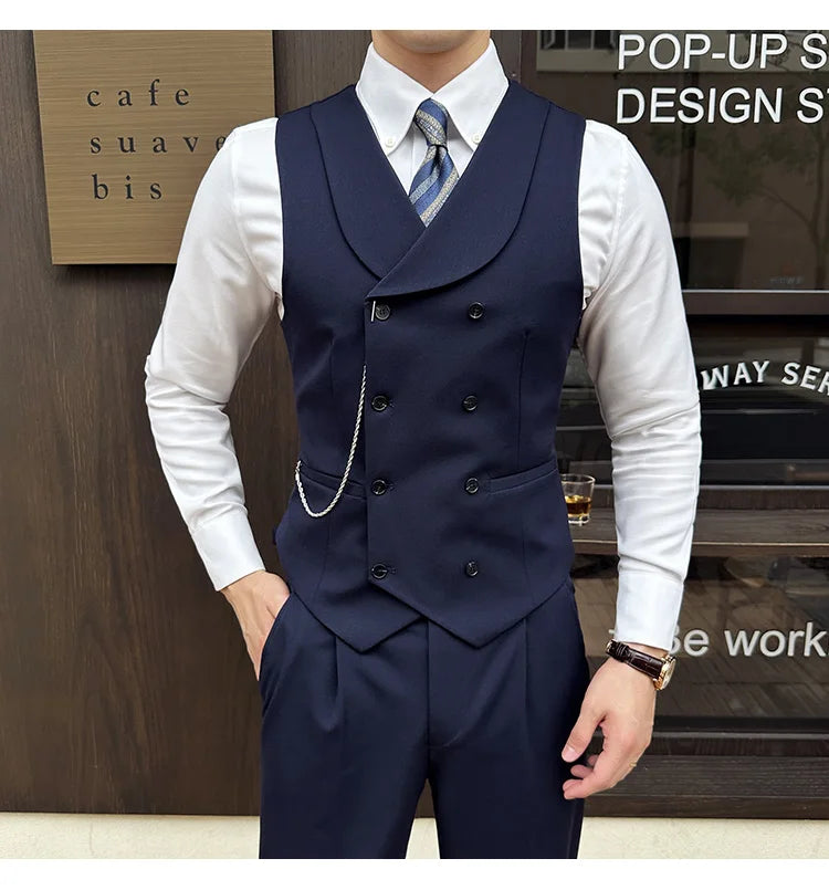 (1 Pcs Vest）2024 Latest Style Design Double Breasted Men Suit Vests Formal Groom Wedding Social Slim Fit Sleeveless Vest Coats