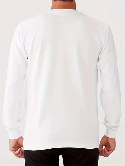 Men's 100% pure cotton loose and comfortable casual sports Brooklyn letter printed round neck long sleeved T-shirt top