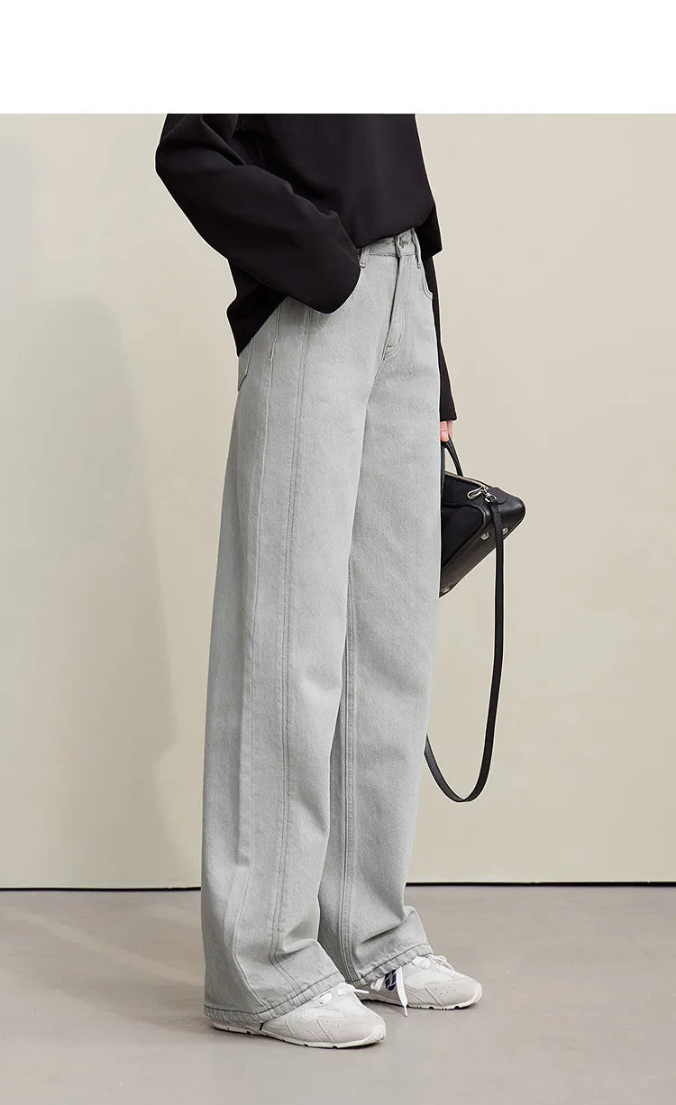 Women's Jeans 2026 Spring New Casual Solid Color Cotton Straight Women's Pants Versatile Long Denim Trousers 12621038