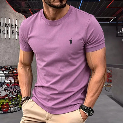 100% pure cotton high-quality brand round neck short sleeved men's 2026 summer fashion pony embroidery T-shirt casual sports top
