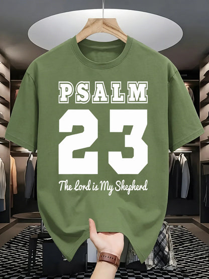 Psalm Number 23 Printing T-Shirt Men Cotton Crewneck T Shirts Summer Loose Basics Clothing Fashion Unisex Retro Short Sleeve