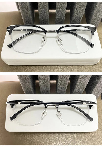 Men's Business Classic Half Frame Anti Blue Light Reading Glasses Myopia Hyperopia Customizable Prescription TR2242