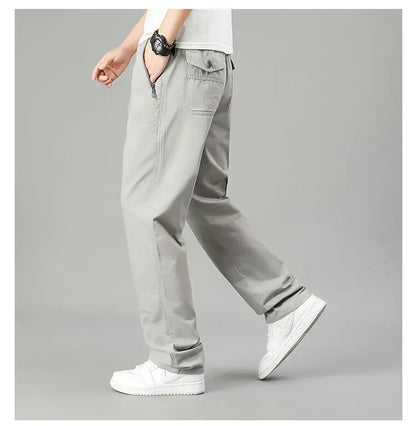High Quality Men's Cargo Pants Elastic Waist Cotton Trousers Tacitcal Pants Spring Autumn Hiking Work Pants with Zip Pockets