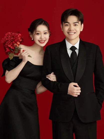 Wedding Dresses Sweet Bow Off The Shoulder For Women 2024 Satin Black Evening Dress Elegant Floor-length Simple Wedding Shooting