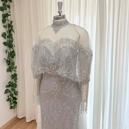 Beaded Mermaid Evening Dress for Women 2026 Elegant High Neck Long Sleeves for Women Wedding Party Gown Customized